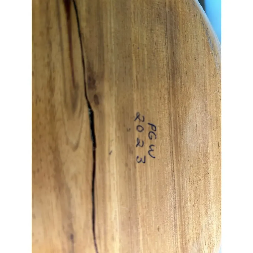 Vintage Olive Wood Look Live Edge Decorative Bowl with Burnt Floral Design